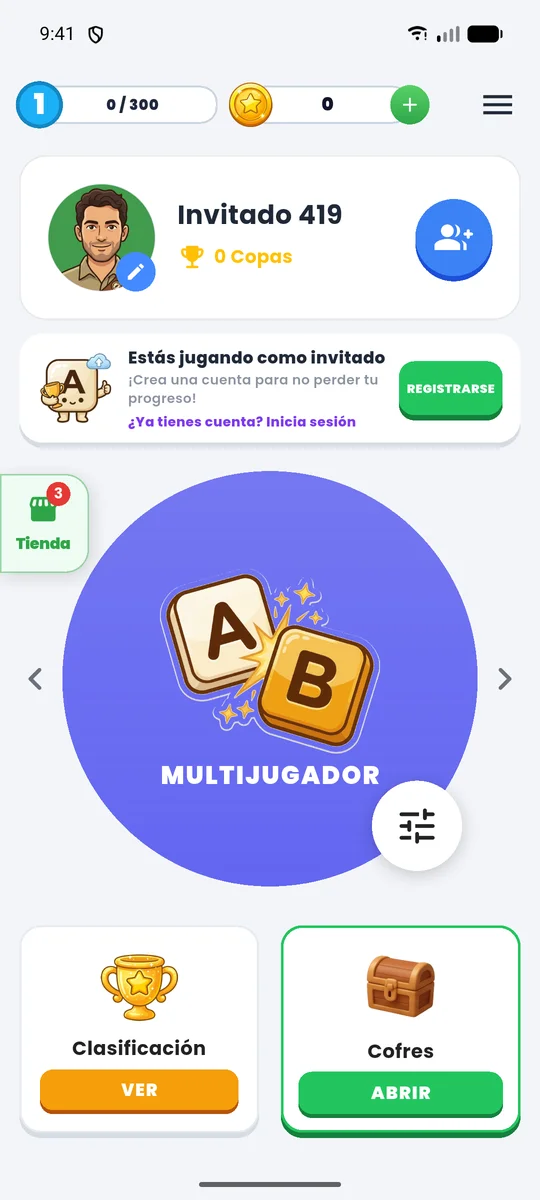 Pantalla de inicio de Race Of Words